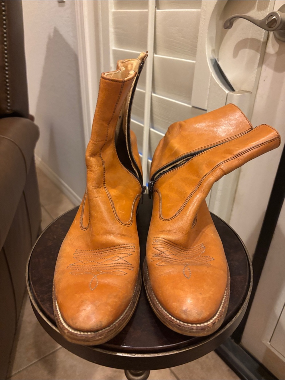 Classic Men's Tan Leather Zip Ankle Boots